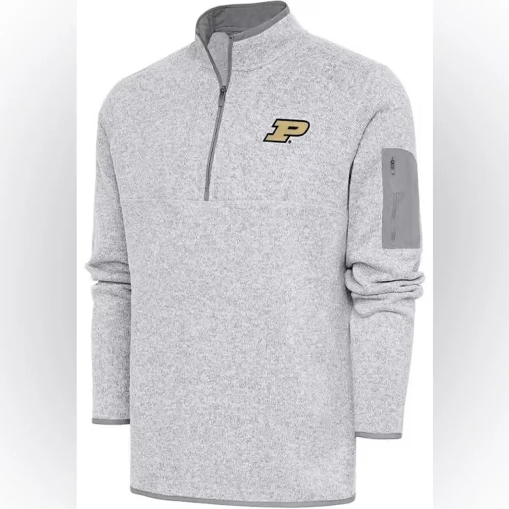 ANTIGUA PURDUE BOILERMAKERS MENS GREY FORTUNE LONG SLEEVE 1/4 ZIP PULLOVER